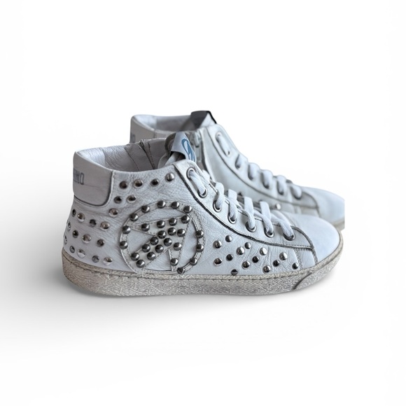 Momino Shoes - Momino Made in Italy High-Top White Studded Leather Women's Sneakers Size 38 IT